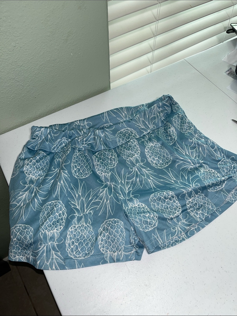Blue Pineapple Print Casual Shorts